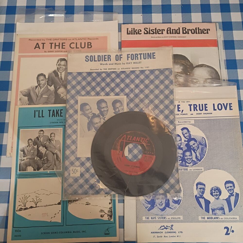 The Drifters - 5 Sheet Music & 1 - Record At The Club, Soldier Of Fortune, Ect.